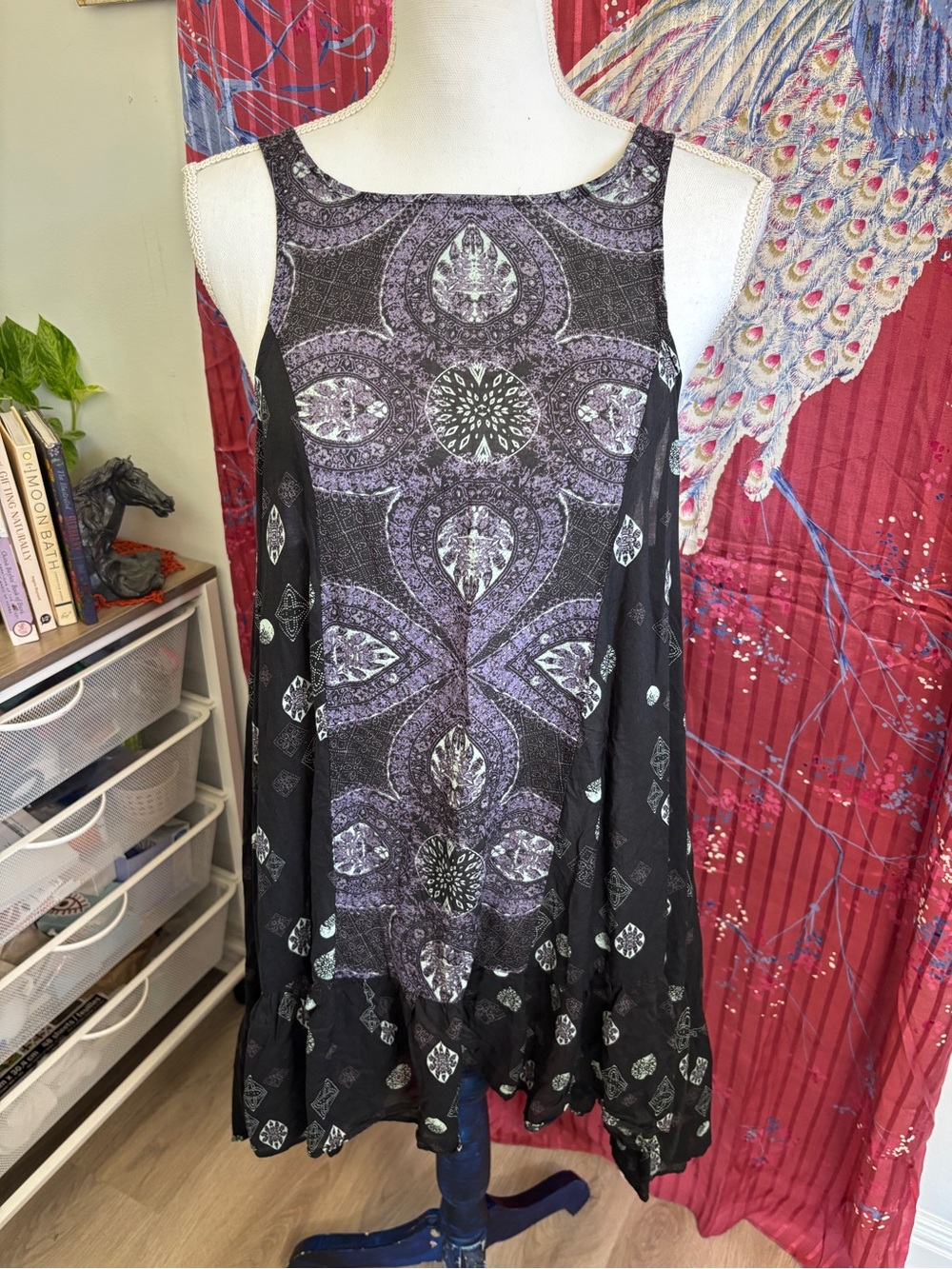 Free People Black & Purple Medallion Swing Mini Dress/Tunic